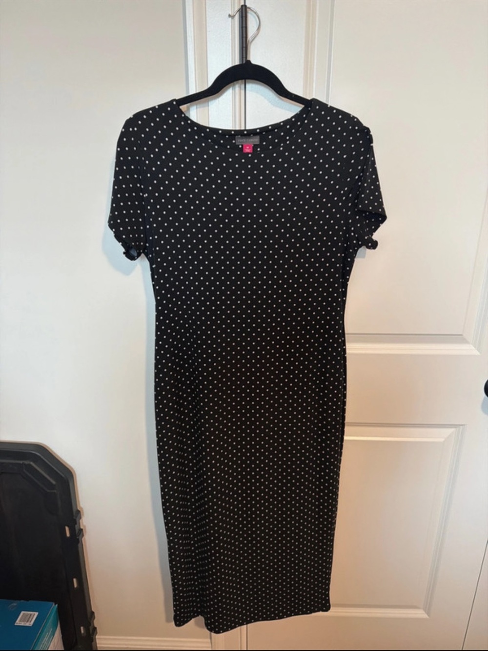 Vince Camuto Black with White Polka Dot Short Sleeve Midi Dress